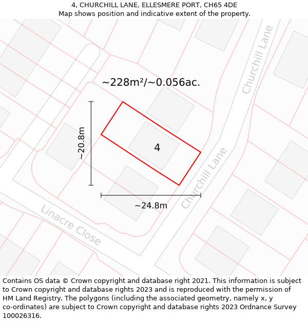 4, CHURCHILL LANE, ELLESMERE PORT, CH65 4DE: Plot and title map