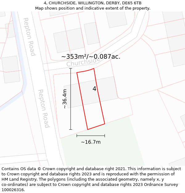 4, CHURCHSIDE, WILLINGTON, DERBY, DE65 6TB: Plot and title map