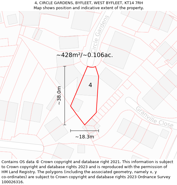 4, CIRCLE GARDENS, BYFLEET, WEST BYFLEET, KT14 7RH: Plot and title map