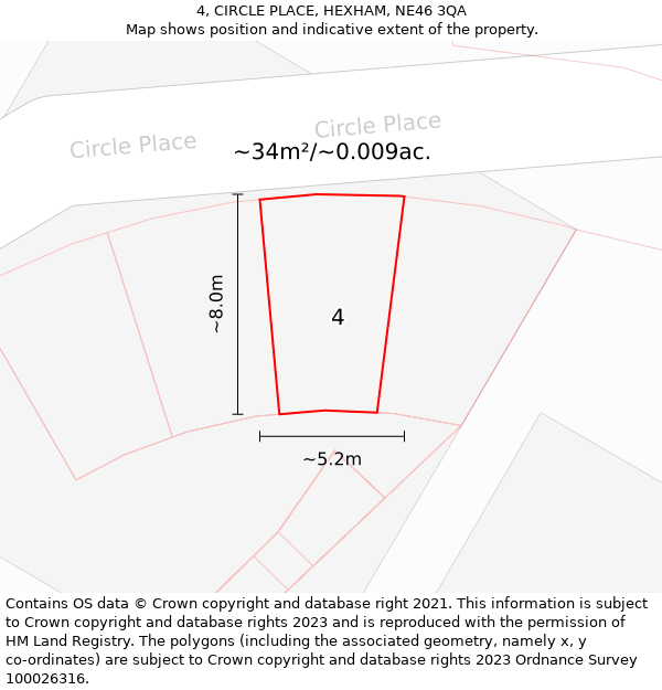 4, CIRCLE PLACE, HEXHAM, NE46 3QA: Plot and title map