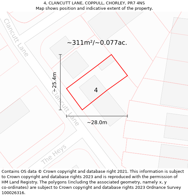 4, CLANCUTT LANE, COPPULL, CHORLEY, PR7 4NS: Plot and title map