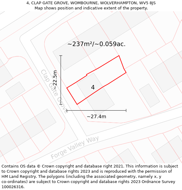 4, CLAP GATE GROVE, WOMBOURNE, WOLVERHAMPTON, WV5 8JS: Plot and title map