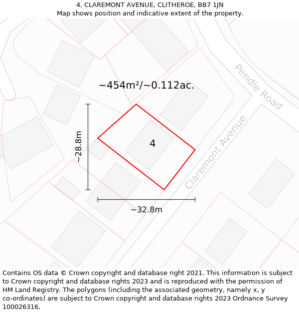 4, CLAREMONT AVENUE, CLITHEROE, BB7 1JN: Plot and title map
