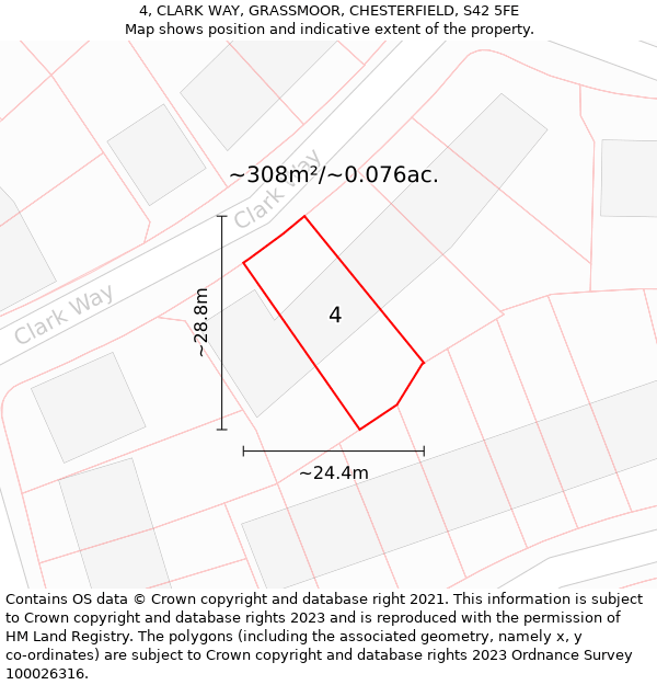 4, CLARK WAY, GRASSMOOR, CHESTERFIELD, S42 5FE: Plot and title map