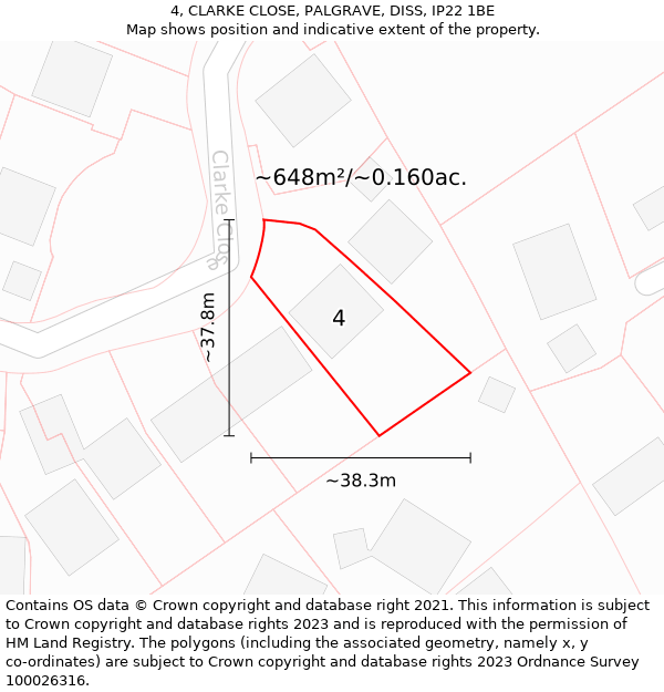 4, CLARKE CLOSE, PALGRAVE, DISS, IP22 1BE: Plot and title map