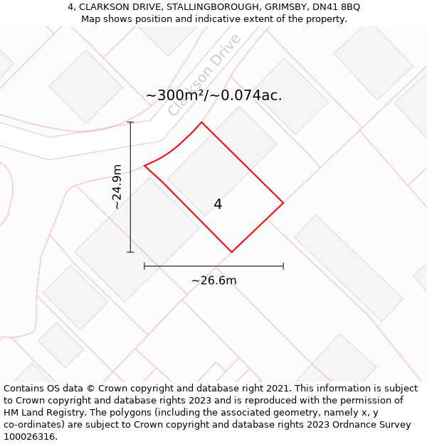 4, CLARKSON DRIVE, STALLINGBOROUGH, GRIMSBY, DN41 8BQ: Plot and title map