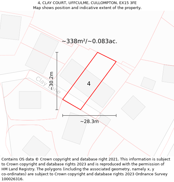 4, CLAY COURT, UFFCULME, CULLOMPTON, EX15 3FE: Plot and title map