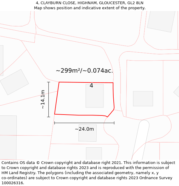 4, CLAYBURN CLOSE, HIGHNAM, GLOUCESTER, GL2 8LN: Plot and title map