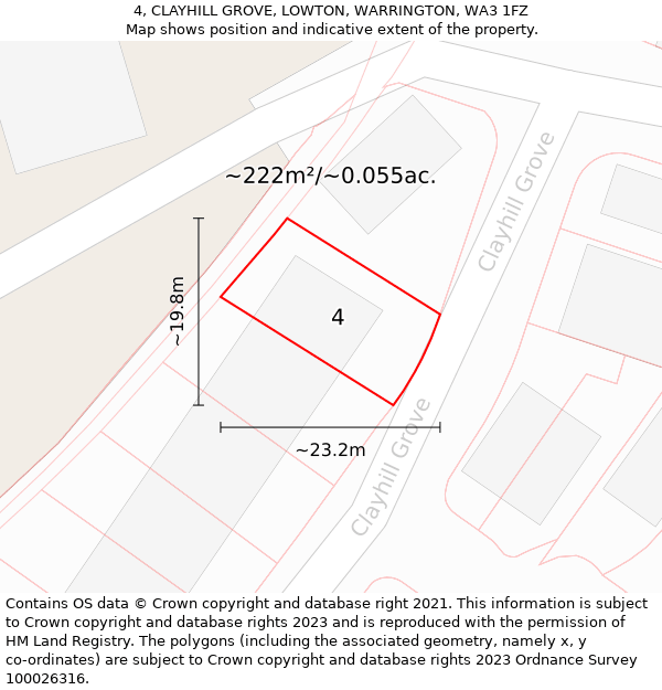 4, CLAYHILL GROVE, LOWTON, WARRINGTON, WA3 1FZ: Plot and title map