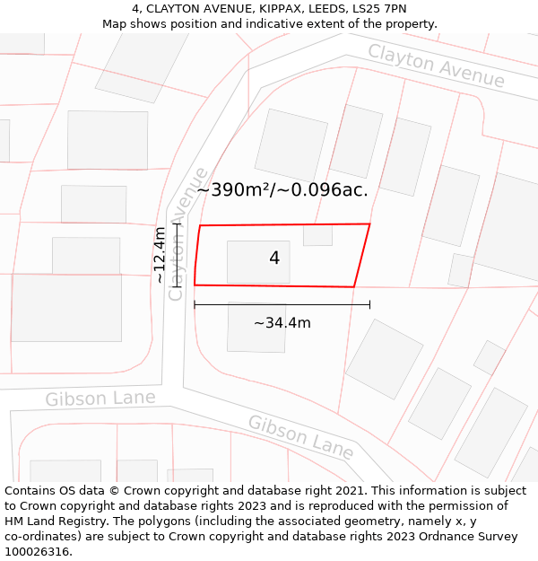 4, CLAYTON AVENUE, KIPPAX, LEEDS, LS25 7PN: Plot and title map