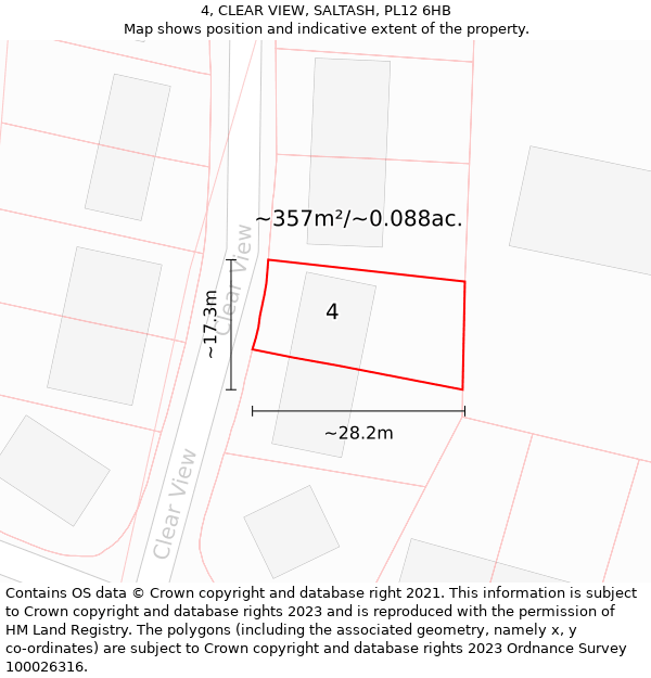 4, CLEAR VIEW, SALTASH, PL12 6HB: Plot and title map