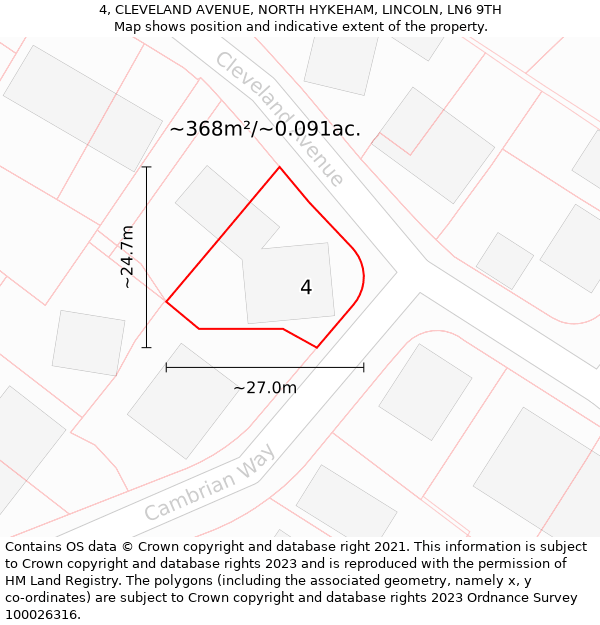 4, CLEVELAND AVENUE, NORTH HYKEHAM, LINCOLN, LN6 9TH: Plot and title map