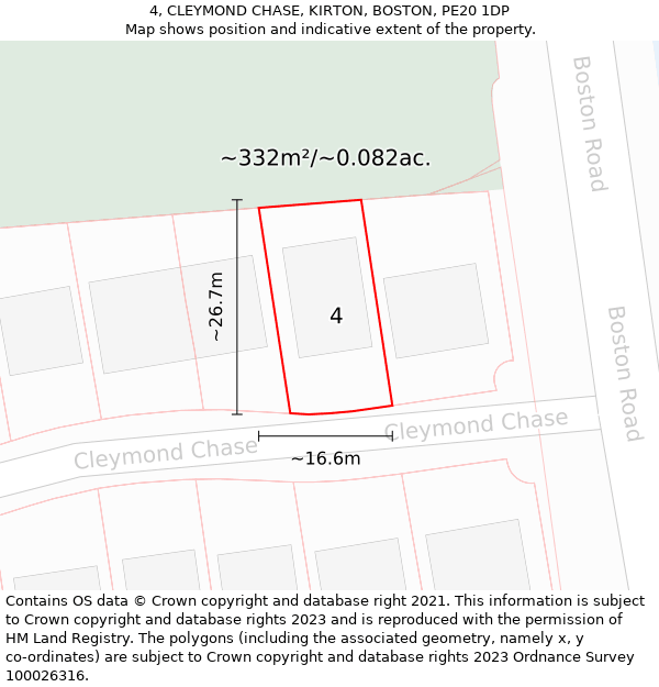 4, CLEYMOND CHASE, KIRTON, BOSTON, PE20 1DP: Plot and title map