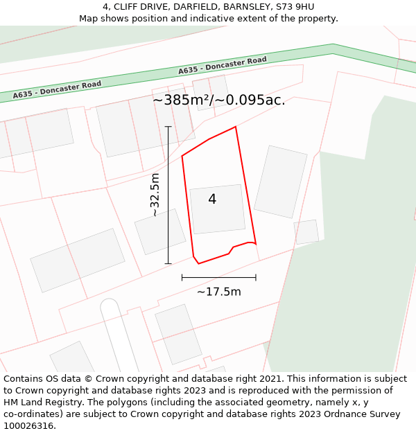 4, CLIFF DRIVE, DARFIELD, BARNSLEY, S73 9HU: Plot and title map