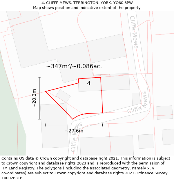 4, CLIFFE MEWS, TERRINGTON, YORK, YO60 6PW: Plot and title map