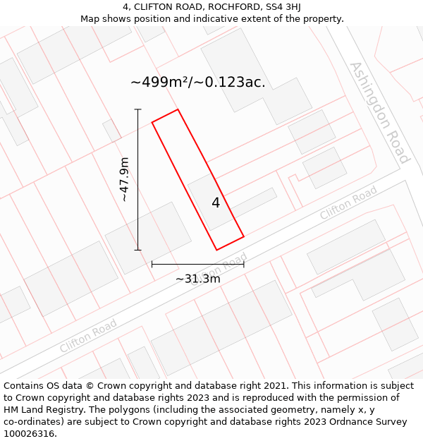 4, CLIFTON ROAD, ROCHFORD, SS4 3HJ: Plot and title map