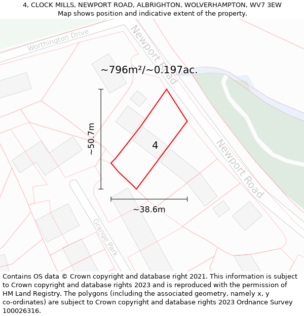 4, CLOCK MILLS, NEWPORT ROAD, ALBRIGHTON, WOLVERHAMPTON, WV7 3EW: Plot and title map