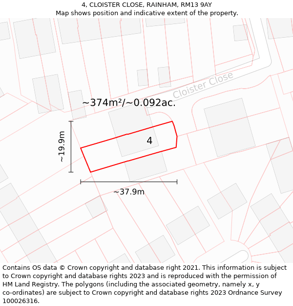 4, CLOISTER CLOSE, RAINHAM, RM13 9AY: Plot and title map