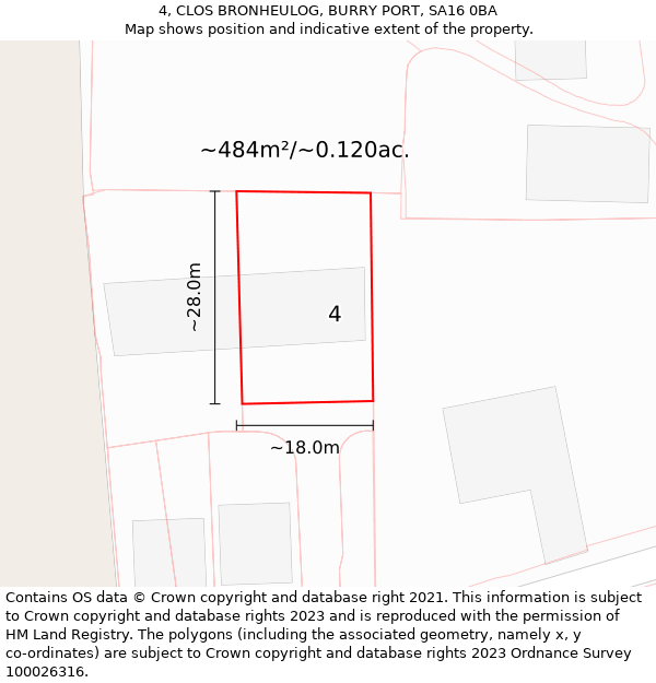 4, CLOS BRONHEULOG, BURRY PORT, SA16 0BA: Plot and title map