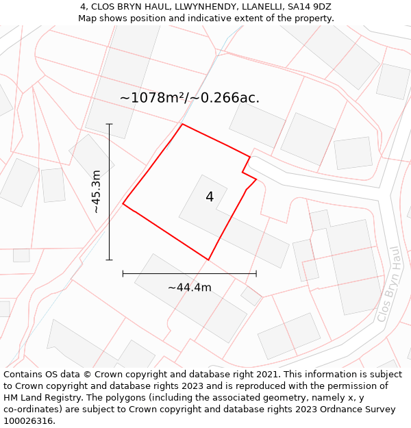 4, CLOS BRYN HAUL, LLWYNHENDY, LLANELLI, SA14 9DZ: Plot and title map