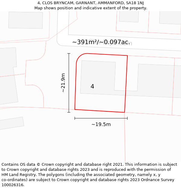 4, CLOS BRYNCAM, GARNANT, AMMANFORD, SA18 1NJ: Plot and title map