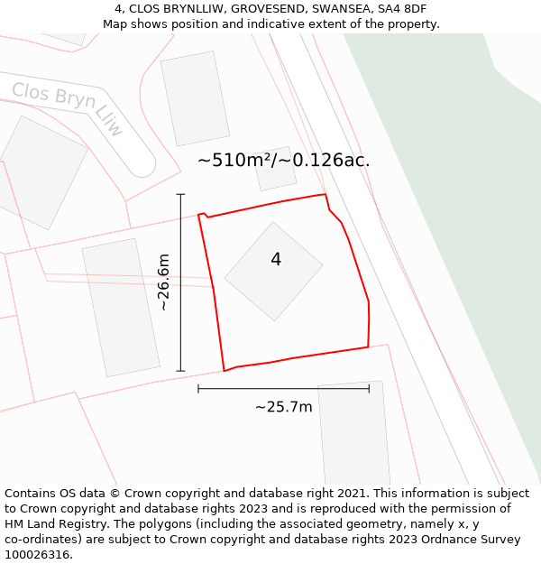 4, CLOS BRYNLLIW, GROVESEND, SWANSEA, SA4 8DF: Plot and title map