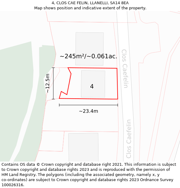 4, CLOS CAE FELIN, LLANELLI, SA14 8EA: Plot and title map