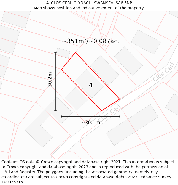 4, CLOS CERI, CLYDACH, SWANSEA, SA6 5NP: Plot and title map