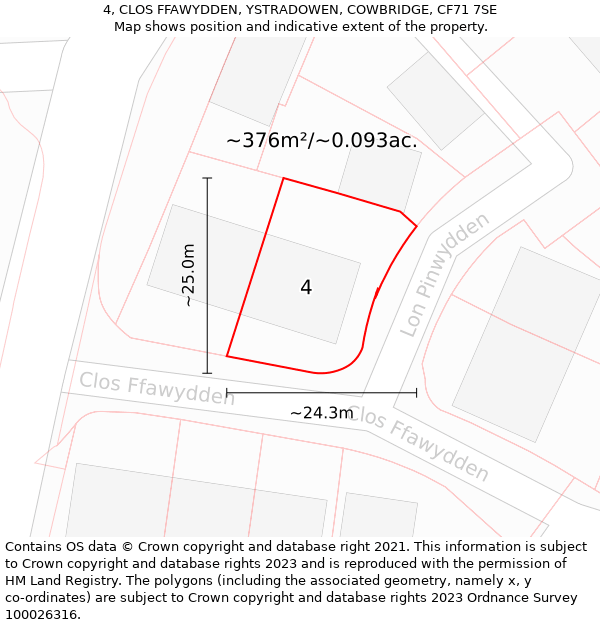 4, CLOS FFAWYDDEN, YSTRADOWEN, COWBRIDGE, CF71 7SE: Plot and title map