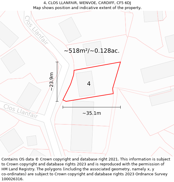 4, CLOS LLANFAIR, WENVOE, CARDIFF, CF5 6DJ: Plot and title map