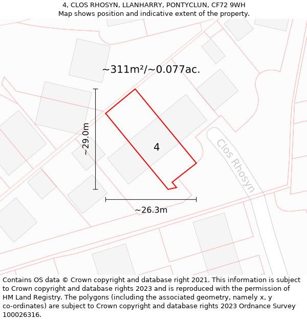 4, CLOS RHOSYN, LLANHARRY, PONTYCLUN, CF72 9WH: Plot and title map