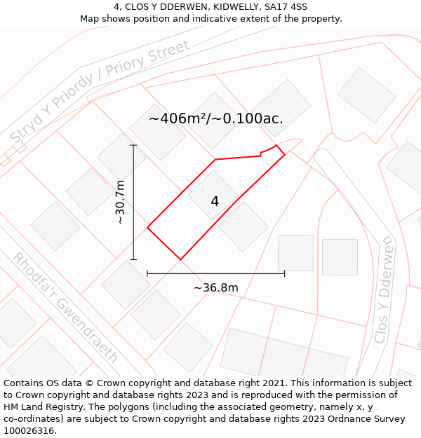 4, CLOS Y DDERWEN, KIDWELLY, SA17 4SS: Plot and title map