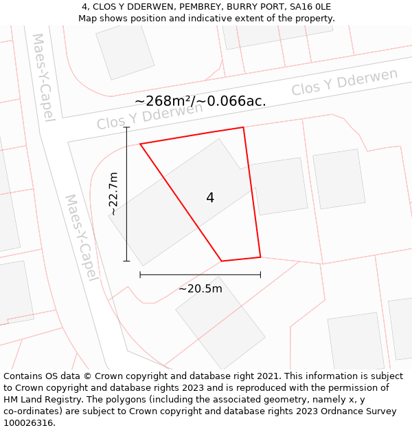 4, CLOS Y DDERWEN, PEMBREY, BURRY PORT, SA16 0LE: Plot and title map