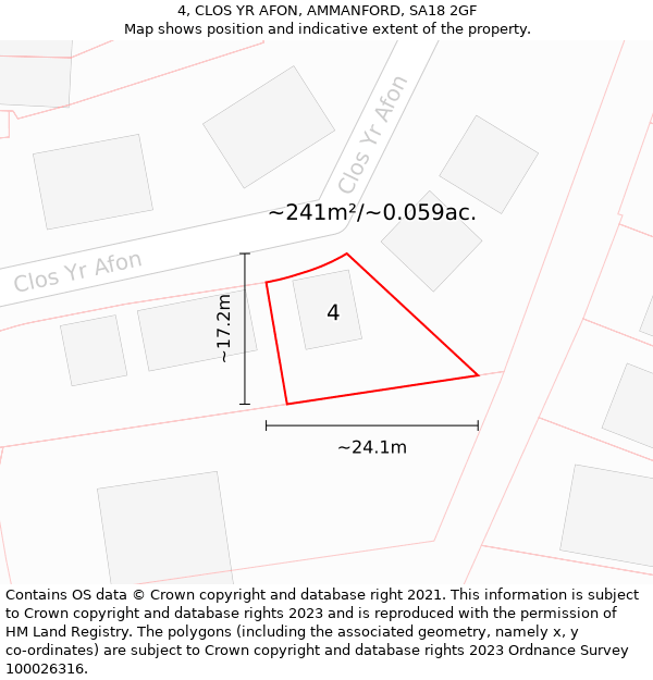 4, CLOS YR AFON, AMMANFORD, SA18 2GF: Plot and title map