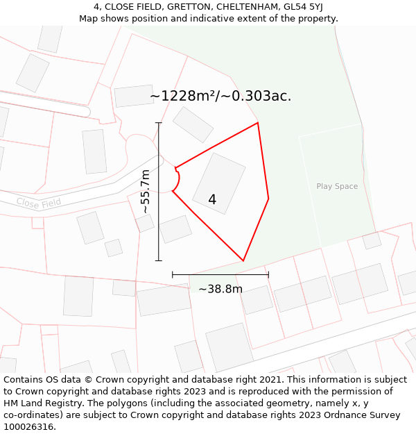 4, CLOSE FIELD, GRETTON, CHELTENHAM, GL54 5YJ: Plot and title map