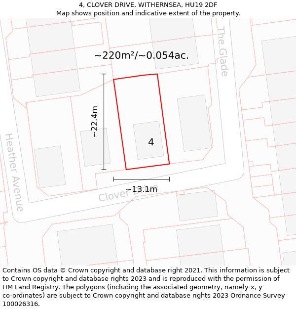 4, CLOVER DRIVE, WITHERNSEA, HU19 2DF: Plot and title map