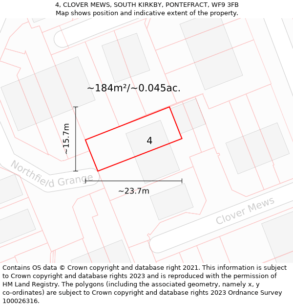 4, CLOVER MEWS, SOUTH KIRKBY, PONTEFRACT, WF9 3FB: Plot and title map