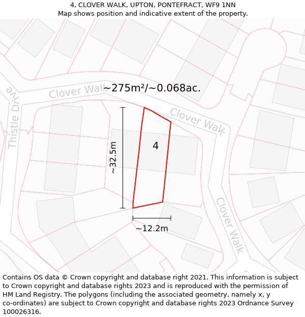 4, CLOVER WALK, UPTON, PONTEFRACT, WF9 1NN: Plot and title map