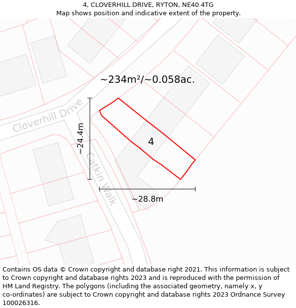 4, CLOVERHILL DRIVE, RYTON, NE40 4TG: Plot and title map