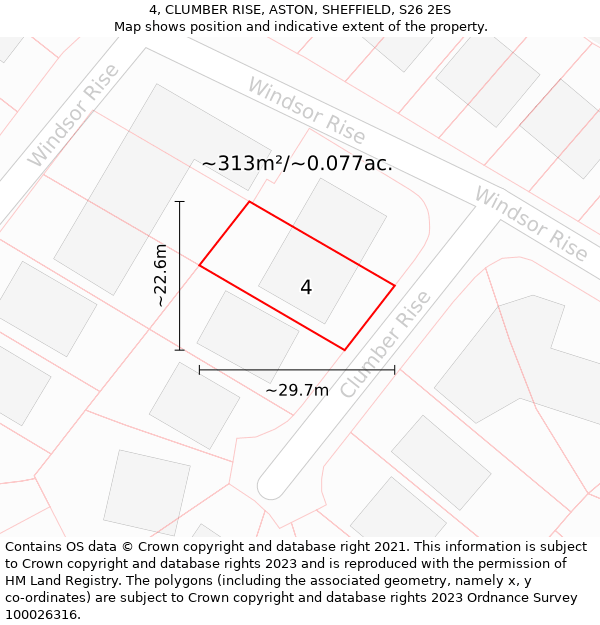 4, CLUMBER RISE, ASTON, SHEFFIELD, S26 2ES: Plot and title map