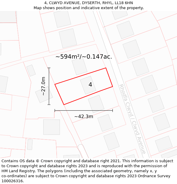 4, CLWYD AVENUE, DYSERTH, RHYL, LL18 6HN: Plot and title map