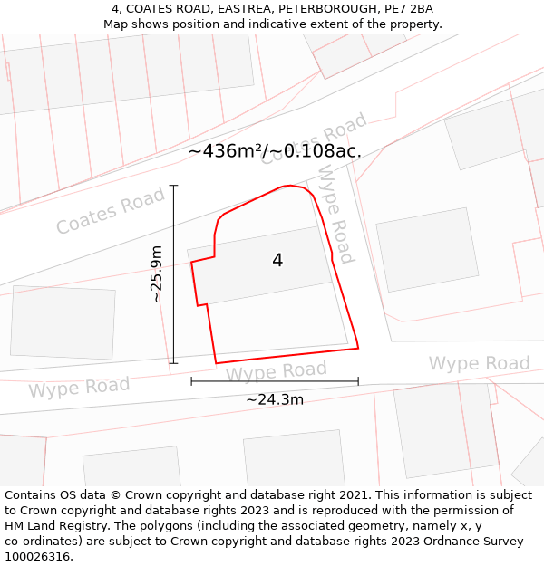 4, COATES ROAD, EASTREA, PETERBOROUGH, PE7 2BA: Plot and title map