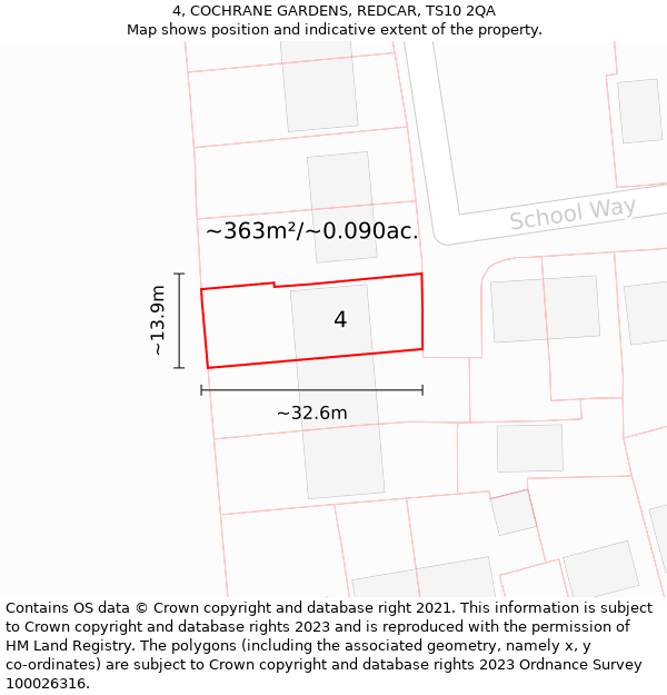 4, COCHRANE GARDENS, REDCAR, TS10 2QA: Plot and title map