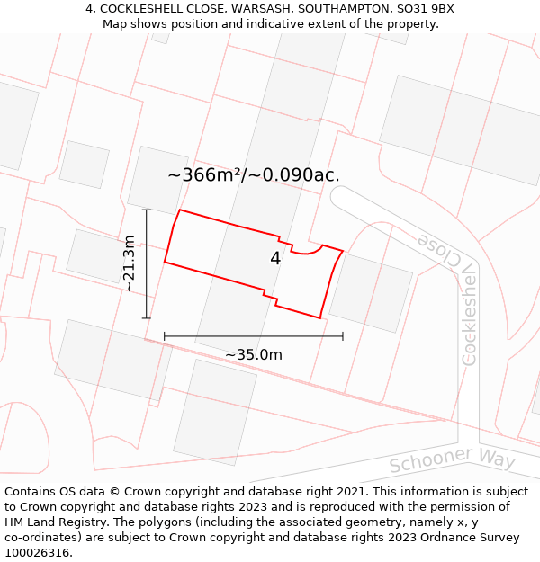 4, COCKLESHELL CLOSE, WARSASH, SOUTHAMPTON, SO31 9BX: Plot and title map