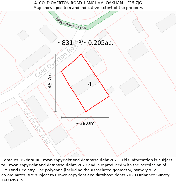 4, COLD OVERTON ROAD, LANGHAM, OAKHAM, LE15 7JG: Plot and title map