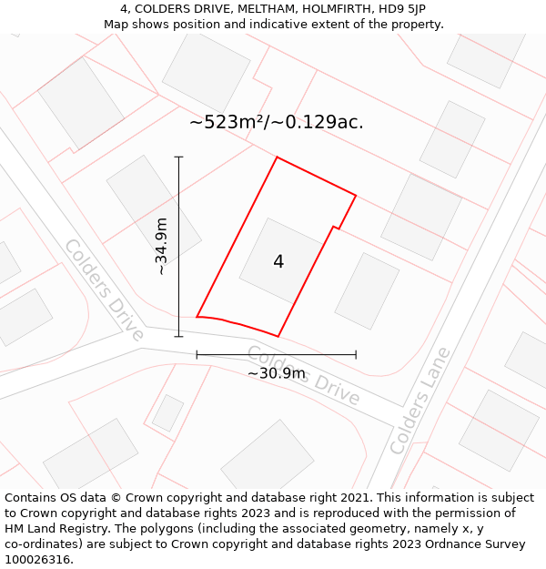 4, COLDERS DRIVE, MELTHAM, HOLMFIRTH, HD9 5JP: Plot and title map