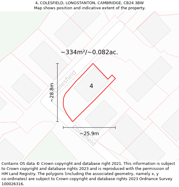 4, COLESFIELD, LONGSTANTON, CAMBRIDGE, CB24 3BW: Plot and title map