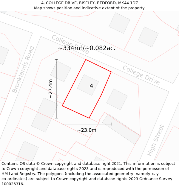 4, COLLEGE DRIVE, RISELEY, BEDFORD, MK44 1DZ: Plot and title map