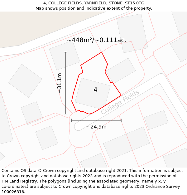 4, COLLEGE FIELDS, YARNFIELD, STONE, ST15 0TG: Plot and title map