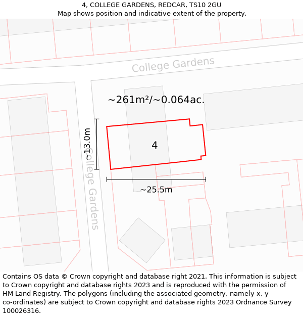 4, COLLEGE GARDENS, REDCAR, TS10 2GU: Plot and title map